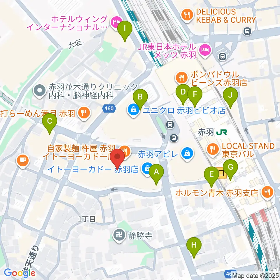 島村楽器イトーヨーカドー赤羽店周辺のコンビニエンスストア一覧地図