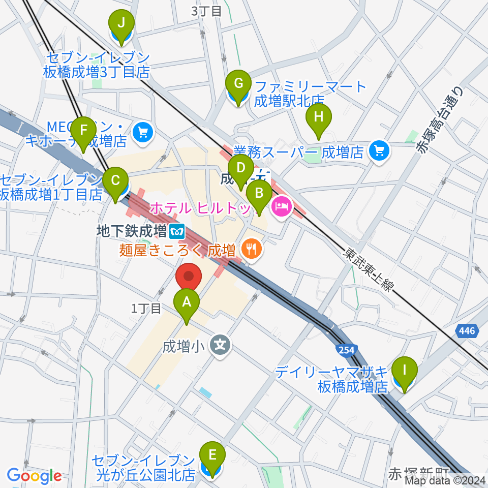 サクライ楽器 成増本店周辺のコンビニエンスストア一覧地図