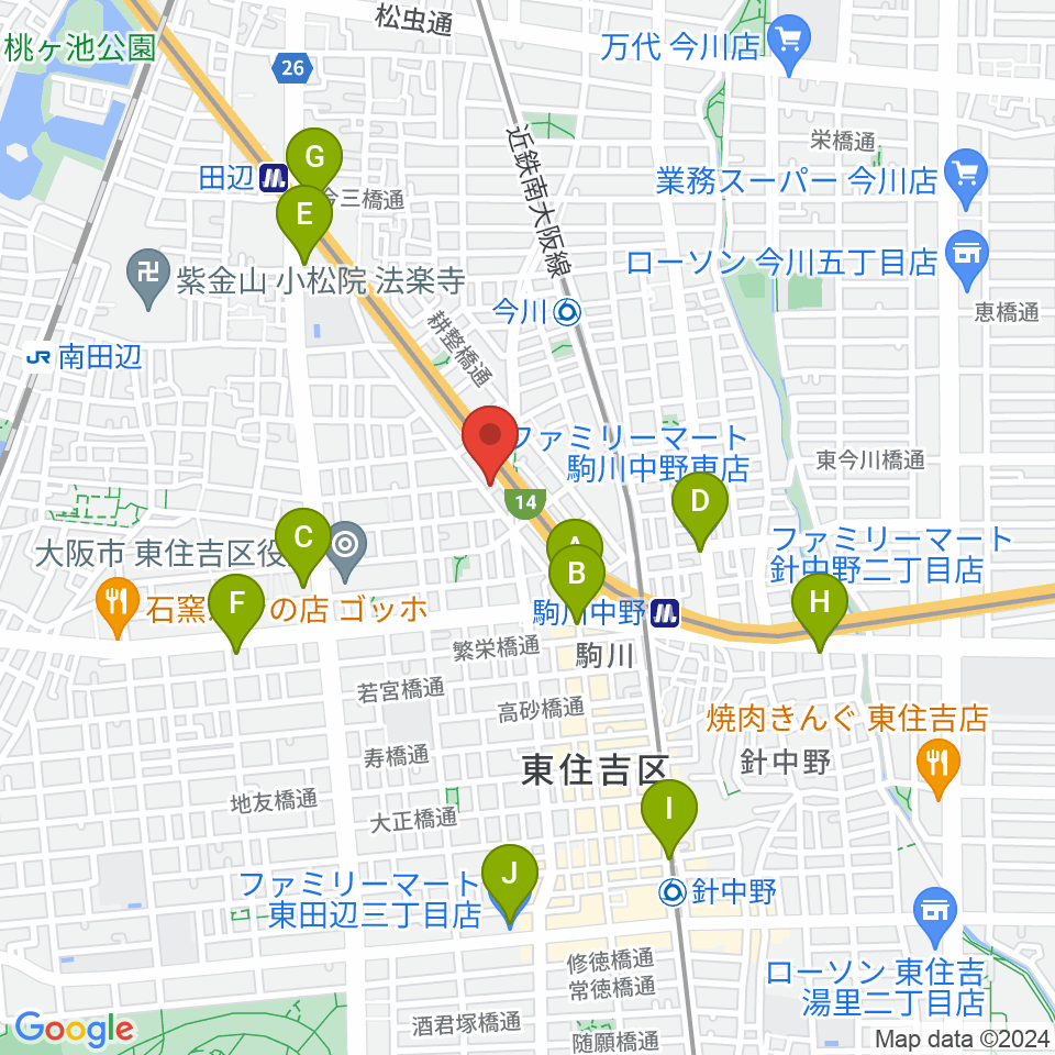 ナガイミュージックスタジオ周辺のコンビニエンスストア一覧地図