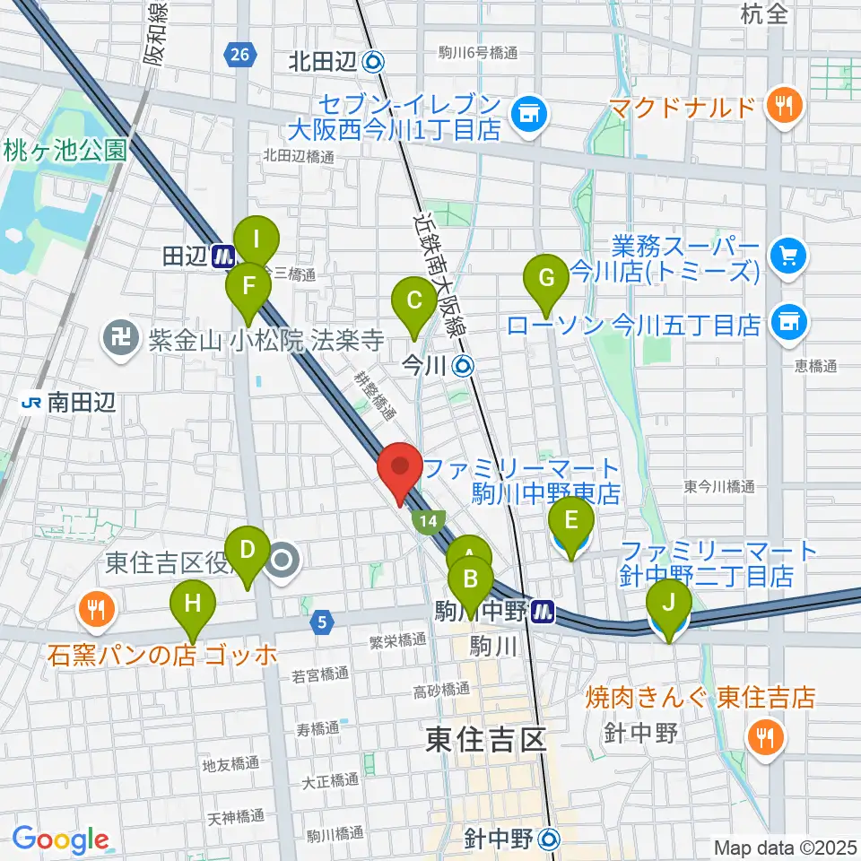 ナガイミュージックスタジオ周辺のコンビニエンスストア一覧地図