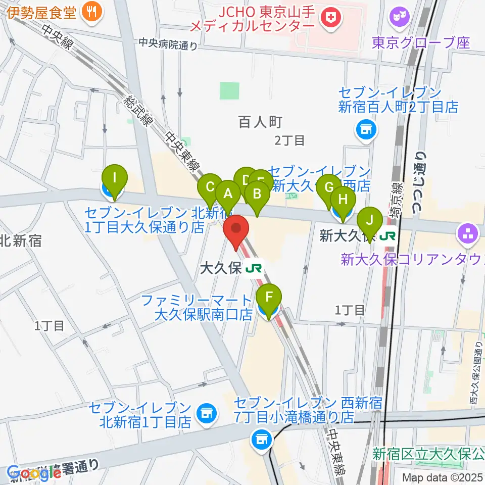 大久保スタジオM周辺のコンビニエンスストア一覧地図