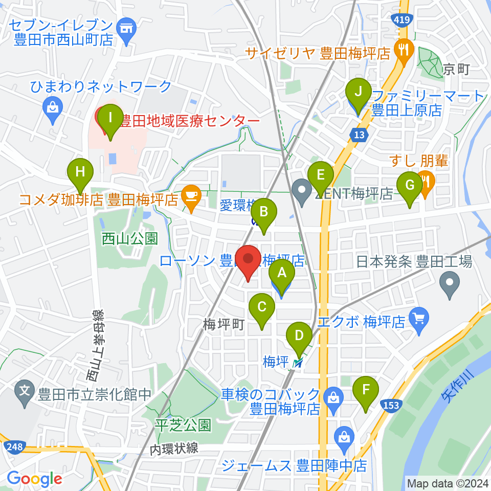 マルショー楽器豊田店周辺のコンビニエンスストア一覧地図