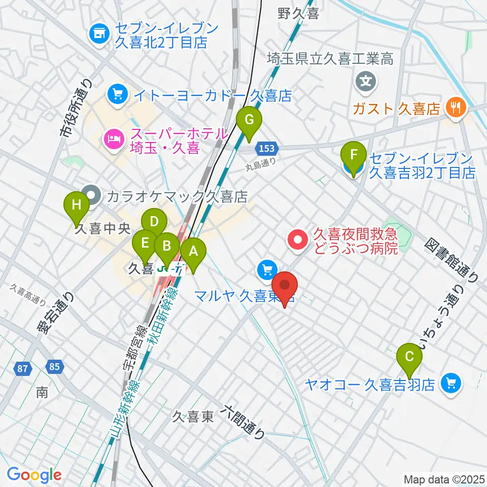 アルプス楽器周辺のコンビニエンスストア一覧地図