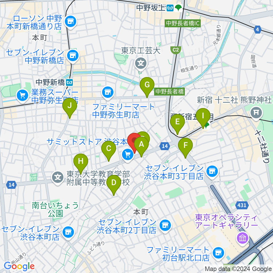 東放学園音響専門学校周辺のコンビニエンスストア一覧地図