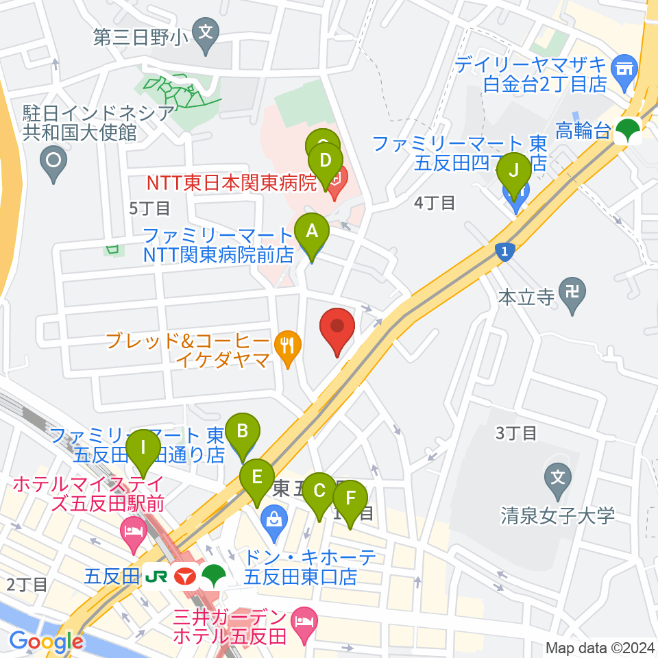 五反田ピアノ教室アルモニーア周辺のコンビニエンスストア一覧地図