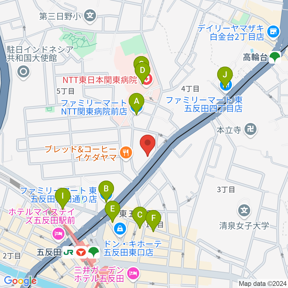 五反田ピアノ教室アルモニーア周辺のコンビニエンスストア一覧地図