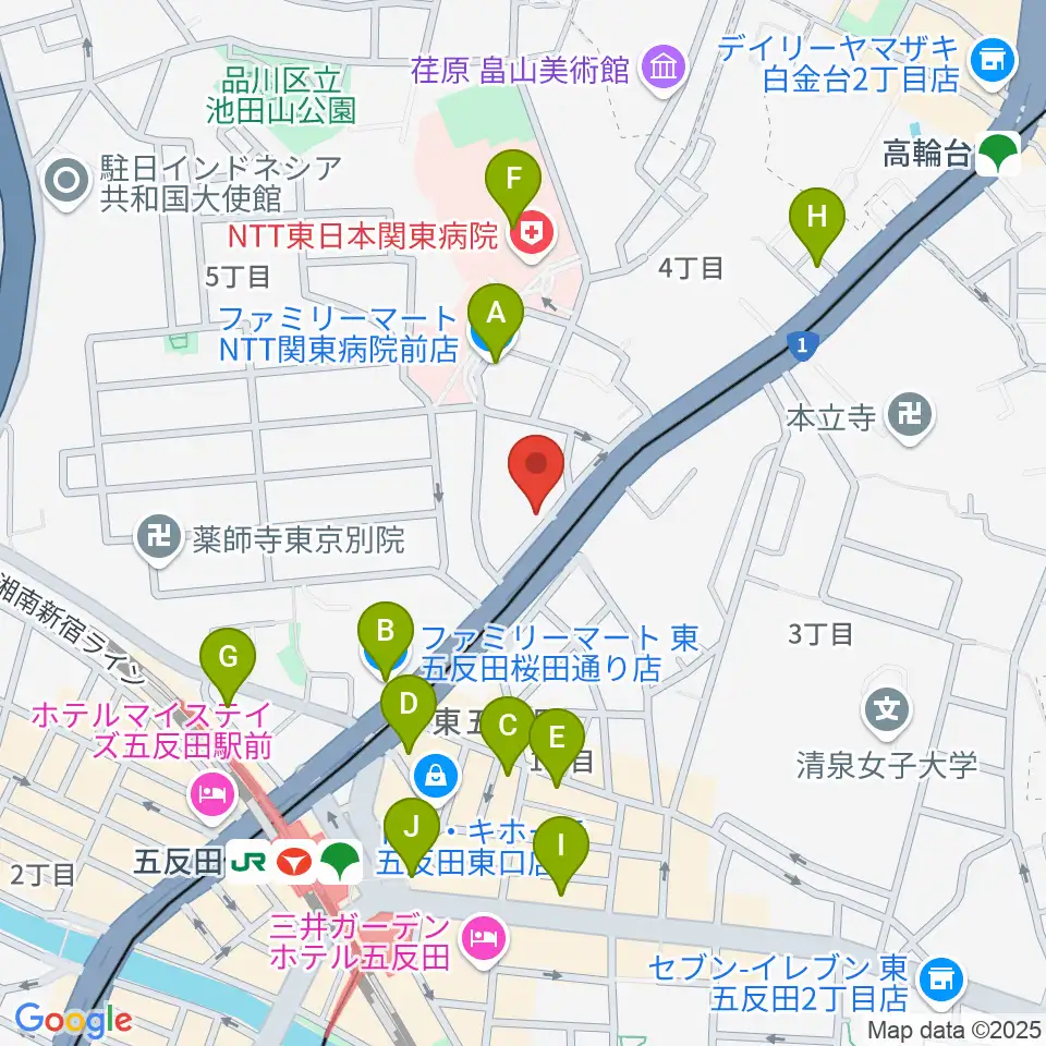 五反田ピアノ教室アルモニーア周辺のコンビニエンスストア一覧地図