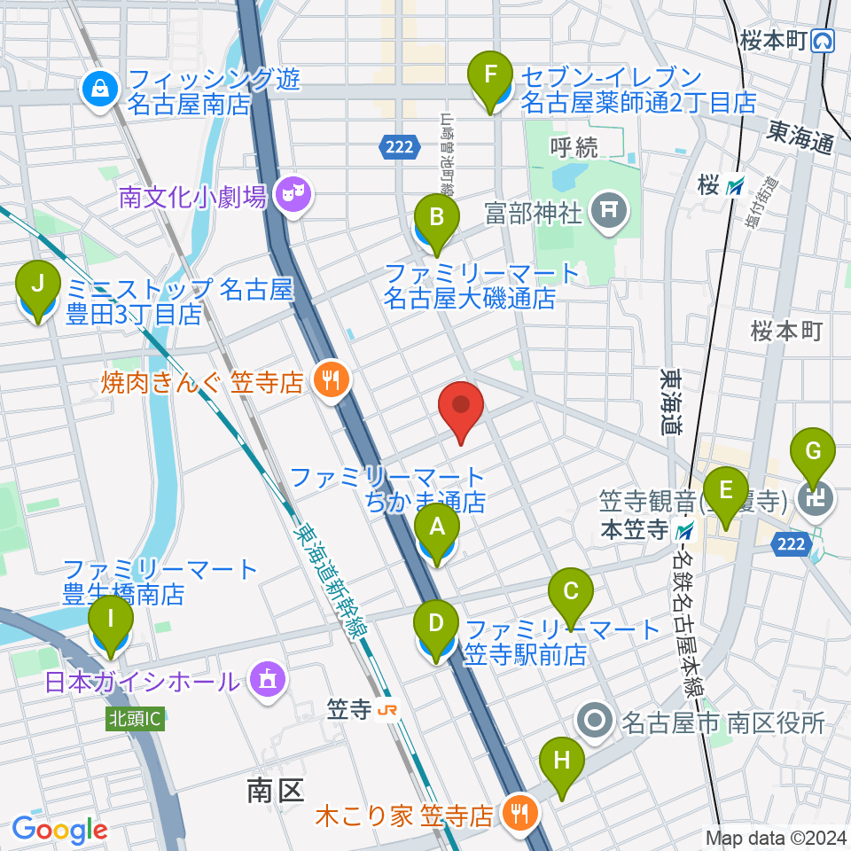 楽器の青ラボ周辺のコンビニエンスストア一覧地図