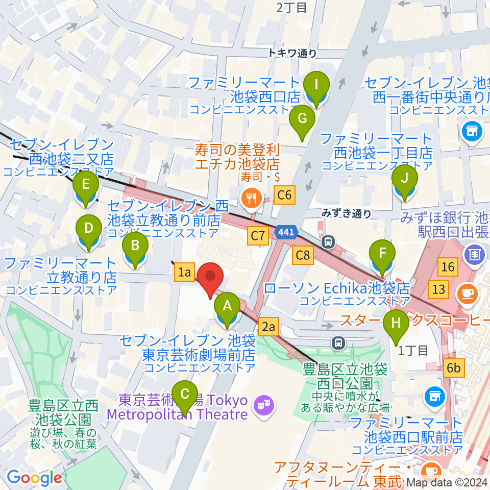 島村楽器ミュージックサロン池袋周辺のコンビニエンスストア一覧地図