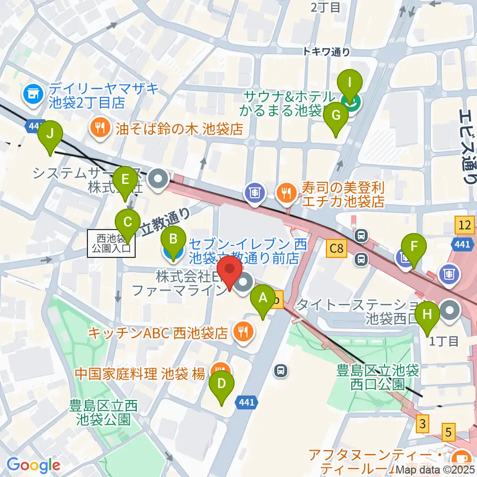 島村楽器ミュージックサロン池袋周辺のコンビニエンスストア一覧地図