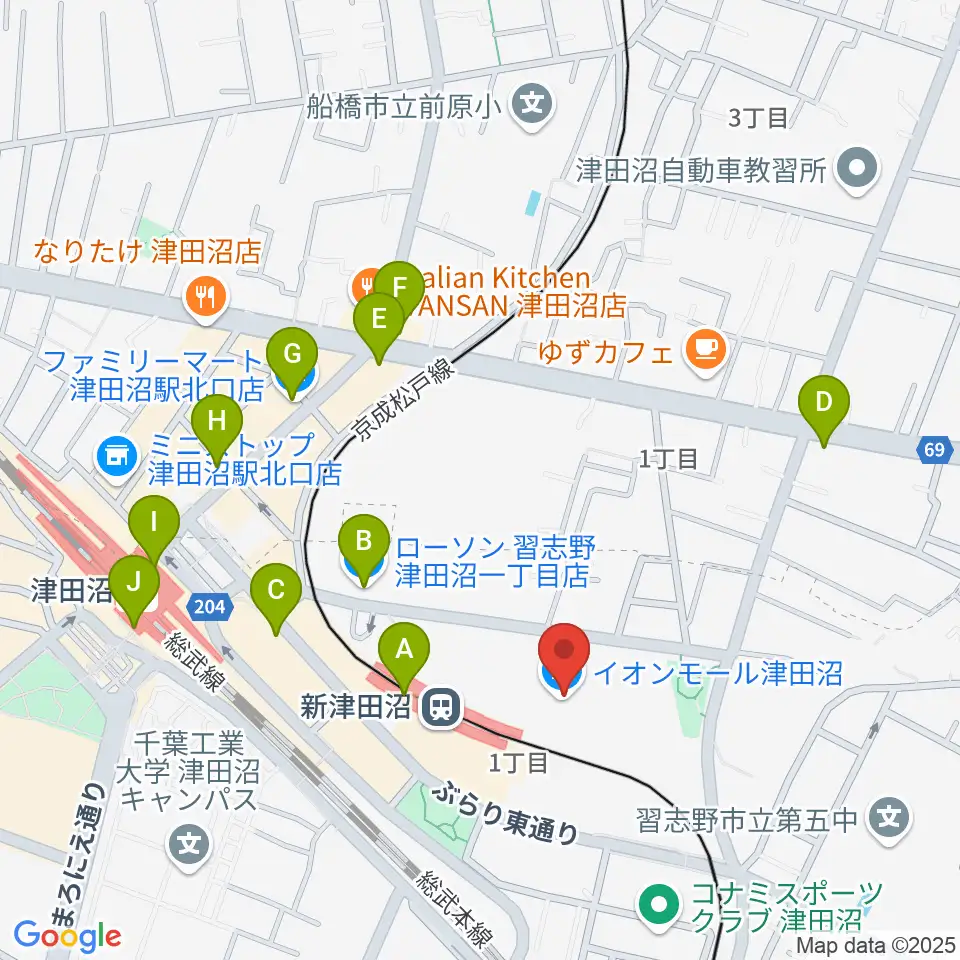 伊藤楽器 津田沼センター周辺のコンビニエンスストア一覧地図
