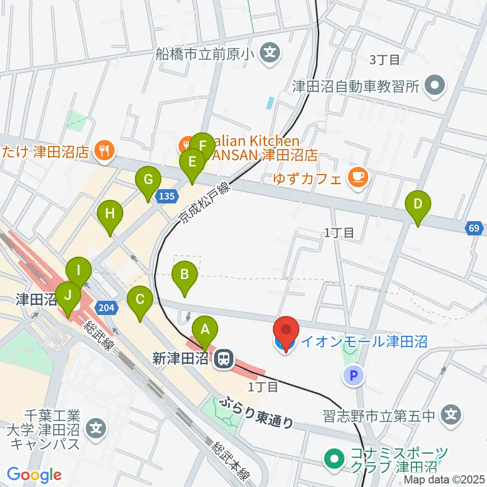 伊藤楽器 津田沼センター周辺のコンビニエンスストア一覧地図