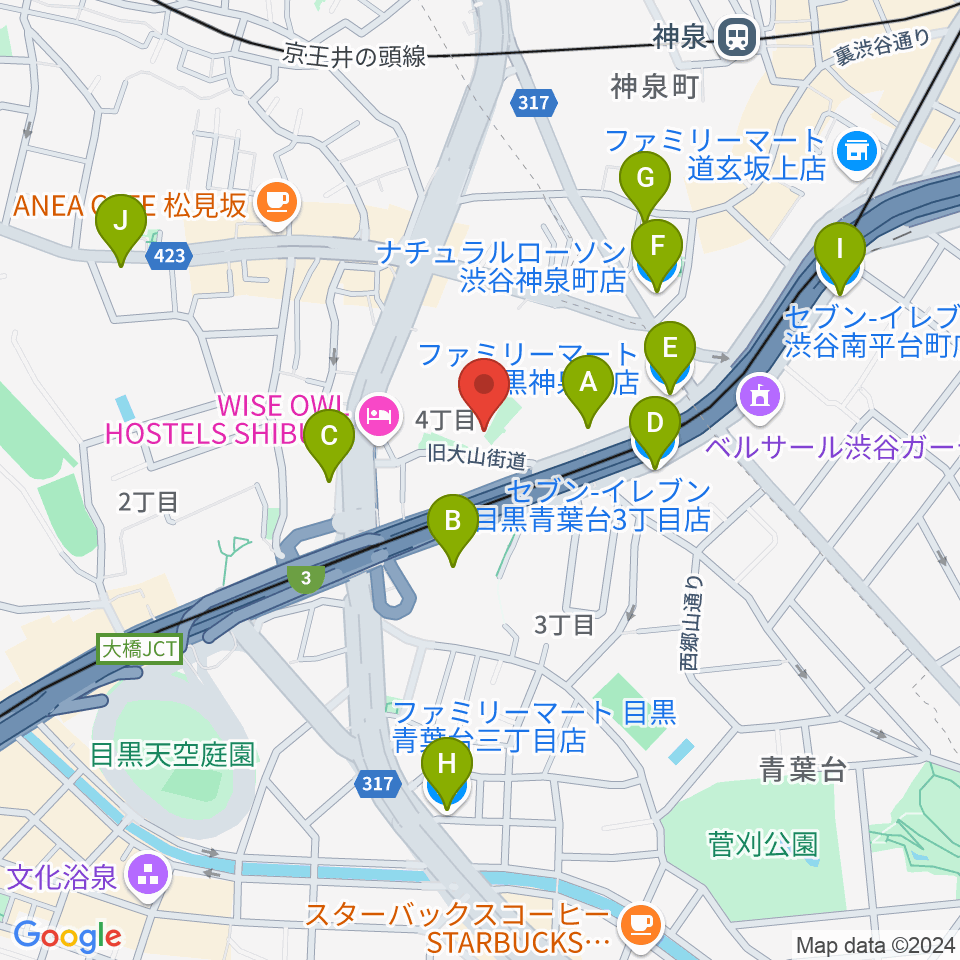 スタジオサンシャイン周辺のコンビニエンスストア一覧地図