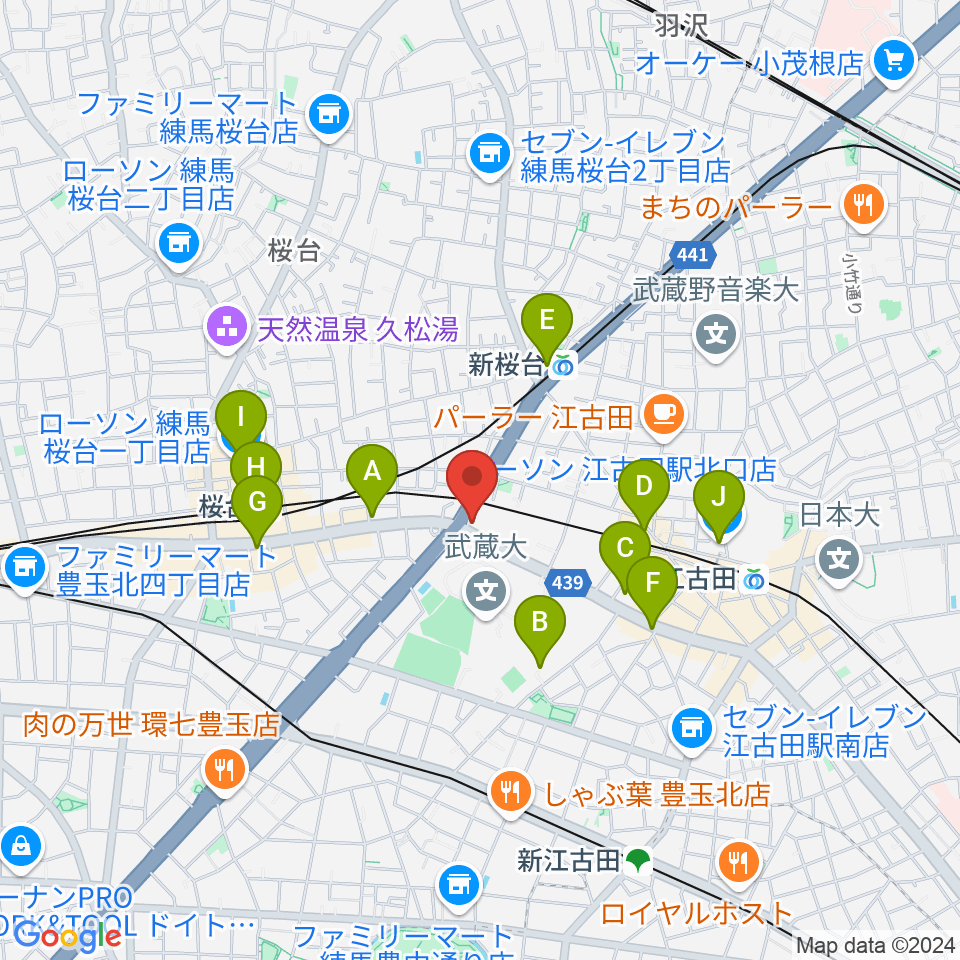 江古田ストリングス周辺のコンビニエンスストア一覧地図