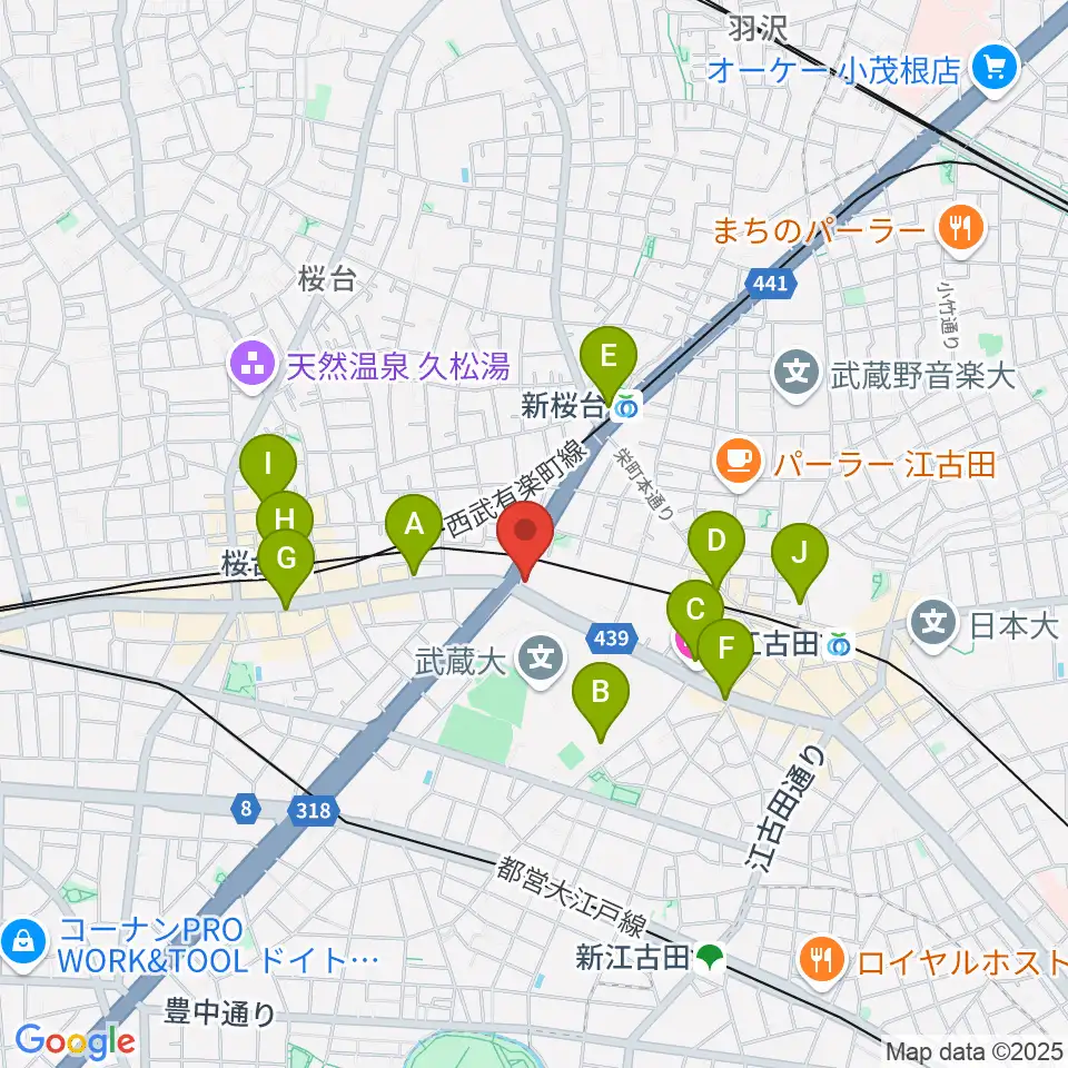 江古田ストリングス周辺のコンビニエンスストア一覧地図