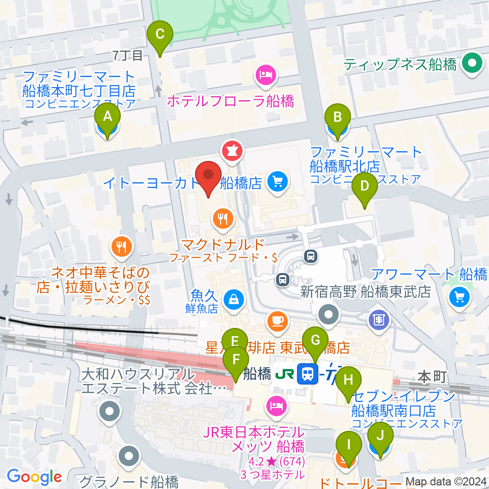 伊藤楽器 ヤマハ船橋センター周辺のコンビニエンスストア一覧地図