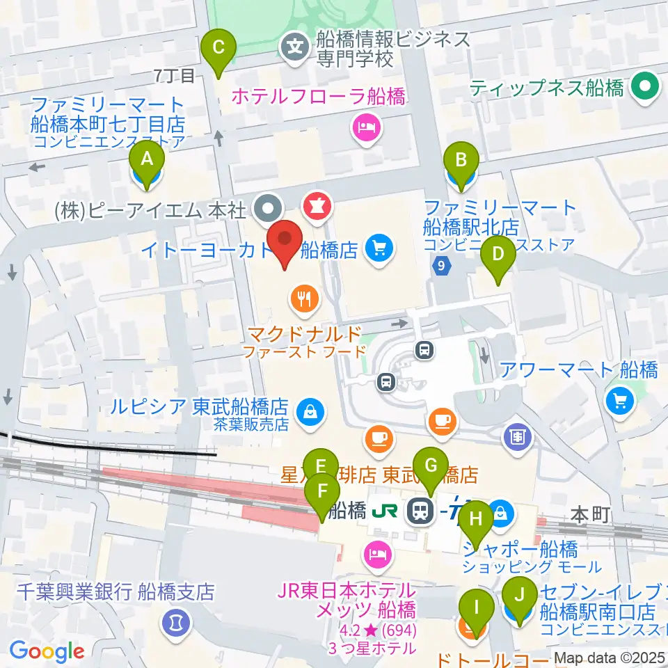 伊藤楽器 ヤマハ船橋センター周辺のコンビニエンスストア一覧地図