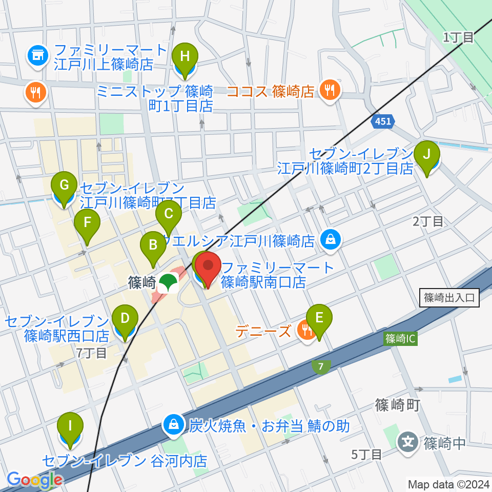 島村楽器ミュージックサロン篠崎周辺のコンビニエンスストア一覧地図