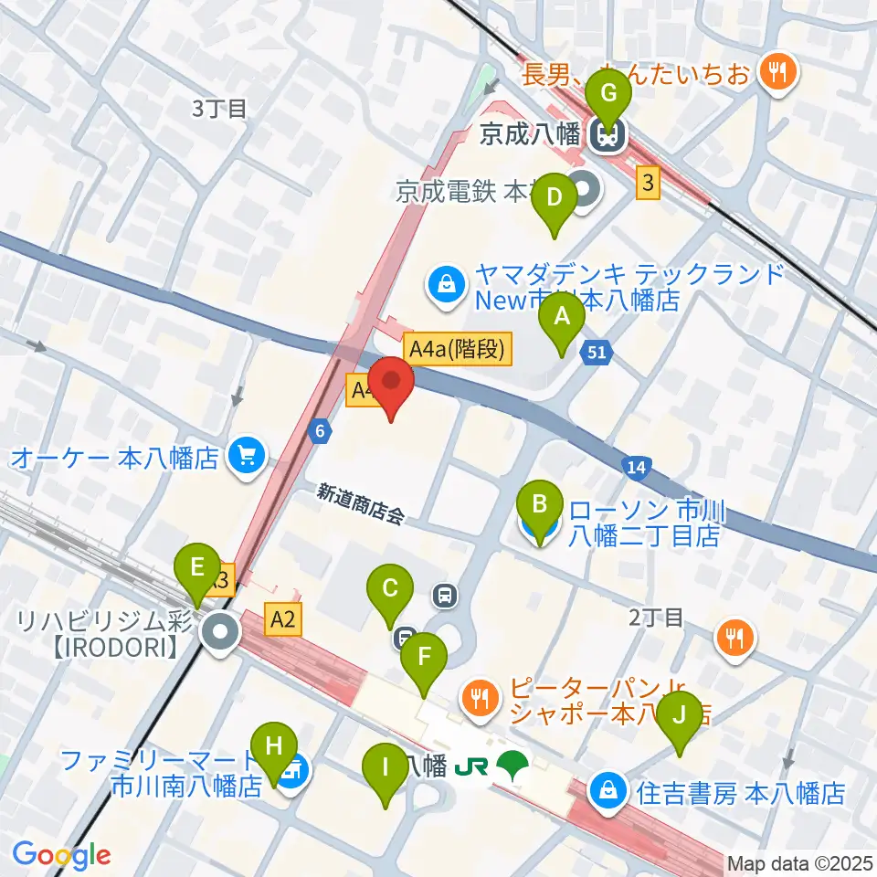 島村楽器 ミュージックサロン本八幡周辺のコンビニエンスストア一覧地図