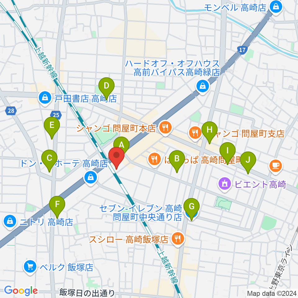 スタインウェイセンター高崎周辺のコンビニエンスストア一覧地図