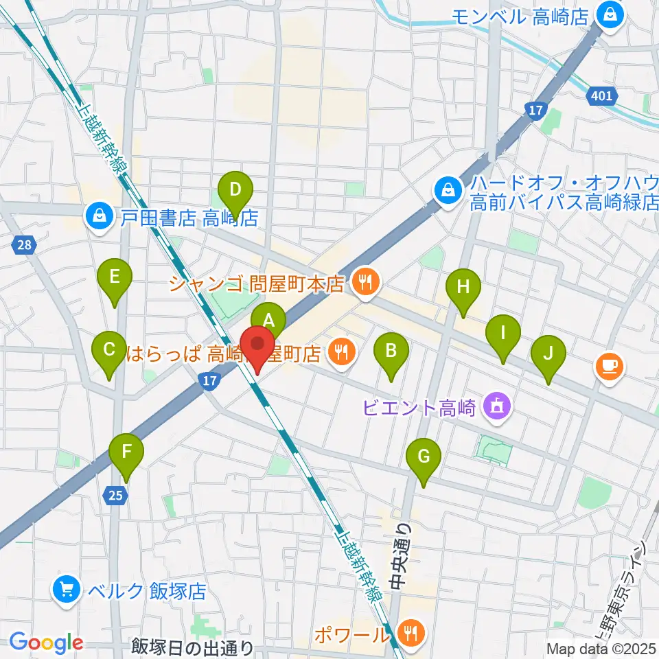 輸入ピアノセンター高崎周辺のコンビニエンスストア一覧地図