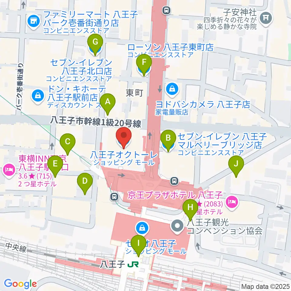 島村楽器 八王子オクトーレ店周辺のコンビニエンスストア一覧地図