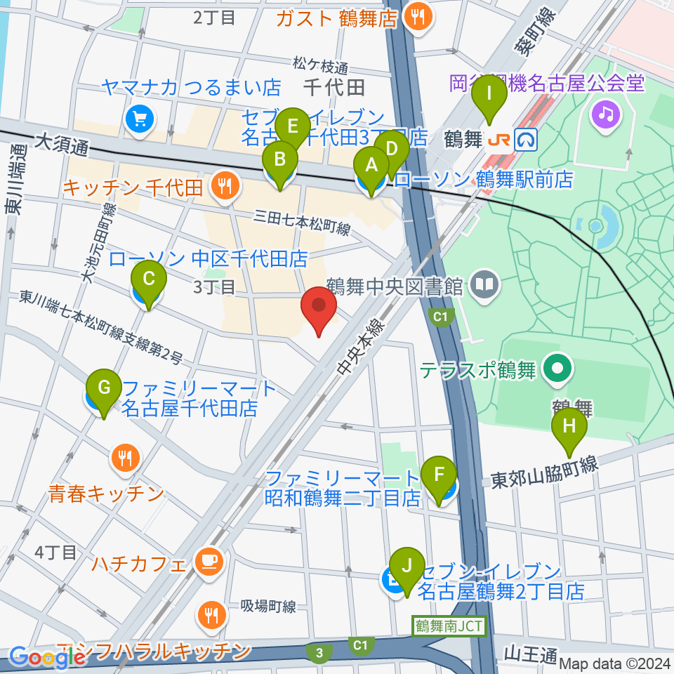 管楽器リペア「松田工房」周辺のコンビニエンスストア一覧地図