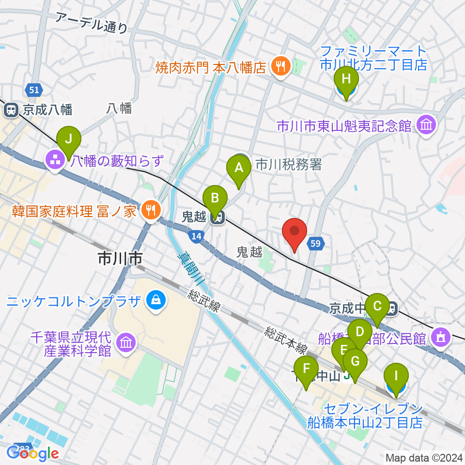 ベル音楽教室周辺のコンビニエンスストア一覧地図