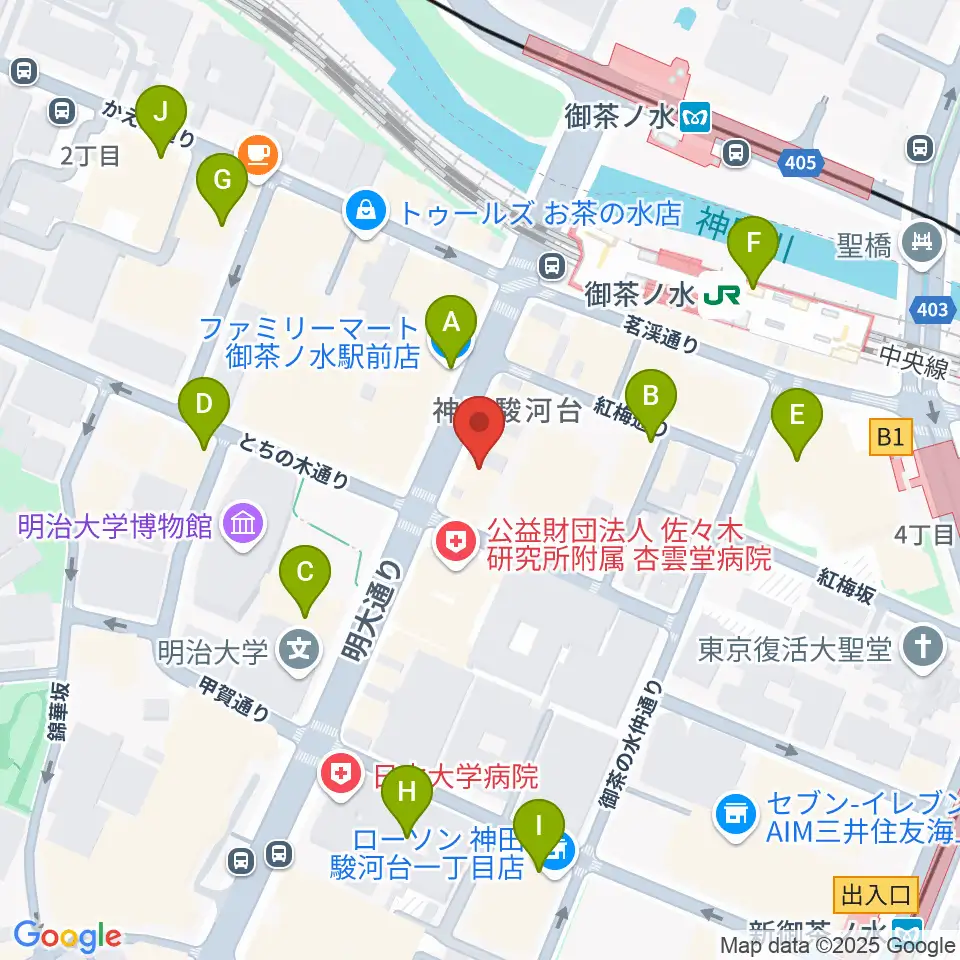 クロサワバイオリンお茶の水店周辺のコンビニエンスストア一覧地図