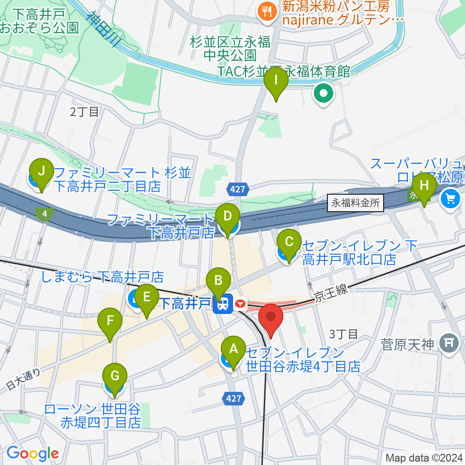 ミュージックスクール ムジカーサ周辺のコンビニエンスストア一覧地図