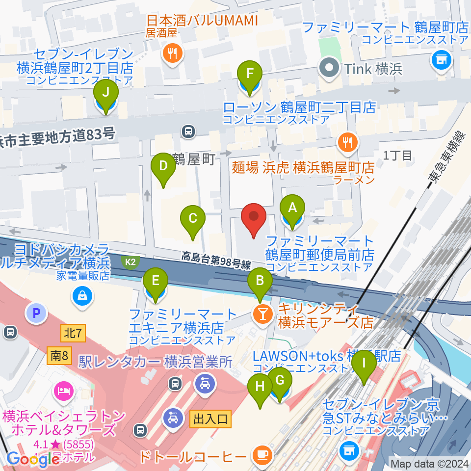 クロサワバイオリン横浜店周辺のコンビニエンスストア一覧地図