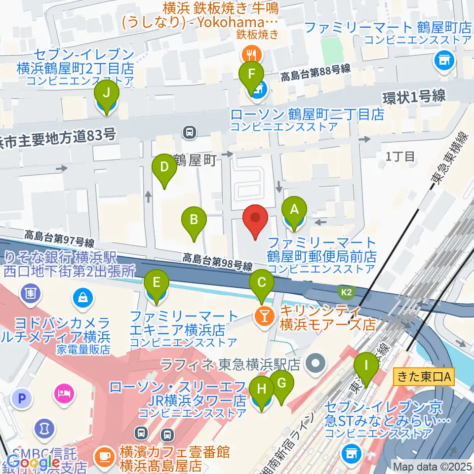 クロサワバイオリン横浜店周辺のコンビニエンスストア一覧地図
