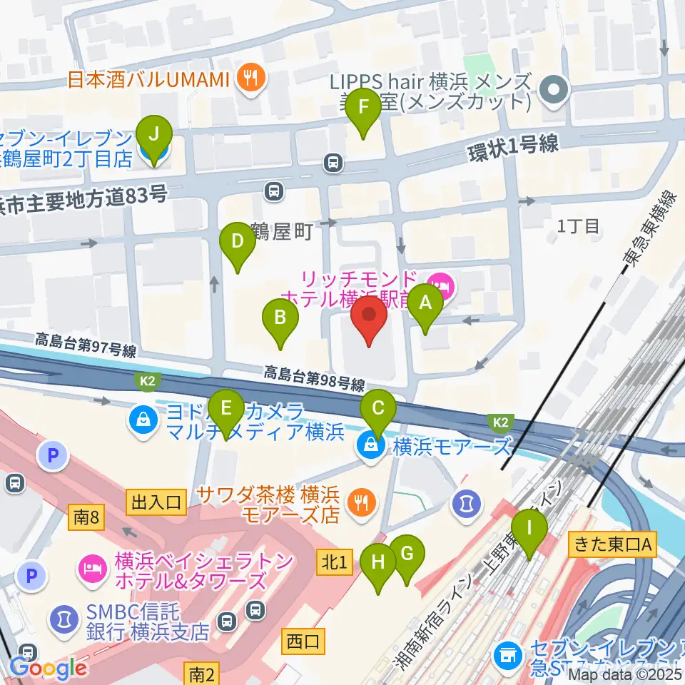 クロサワバイオリン横浜店周辺のコンビニエンスストア一覧地図