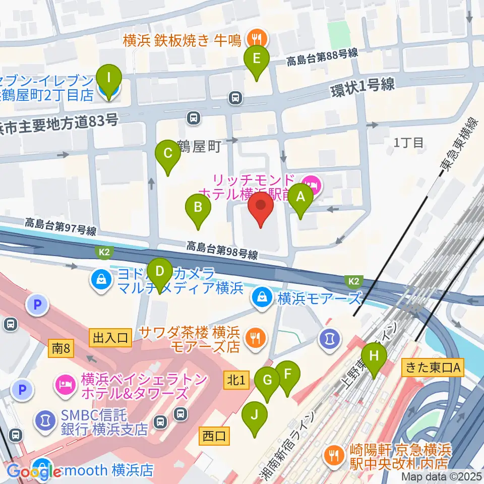 クロサワバイオリン横浜店周辺のコンビニエンスストア一覧地図