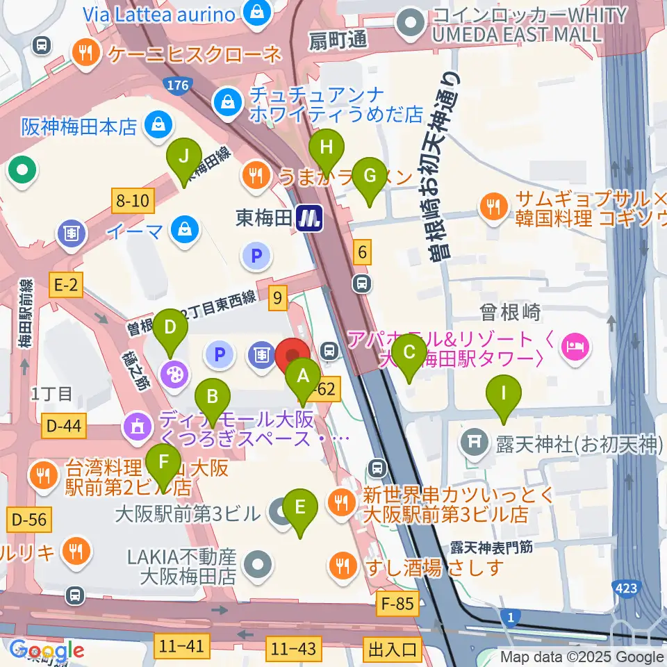 クロサワバイオリン大阪梅田店周辺のコンビニエンスストア一覧地図