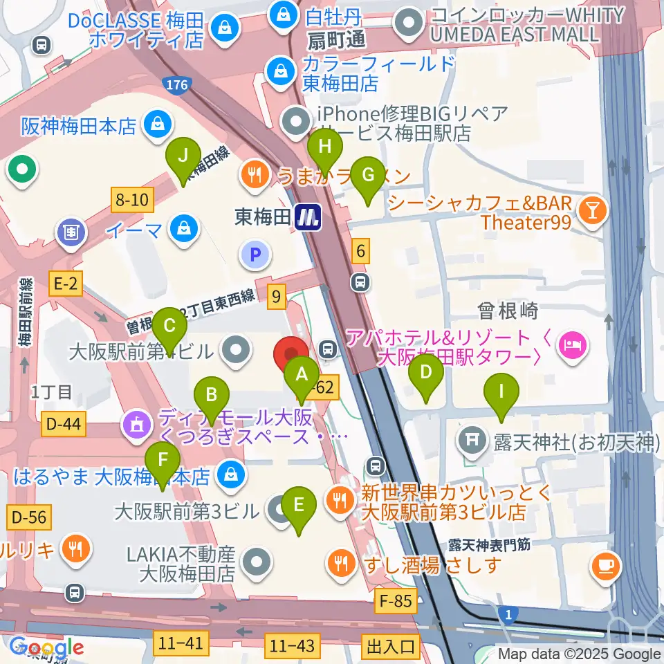 クロサワバイオリン大阪梅田店周辺のコンビニエンスストア一覧地図