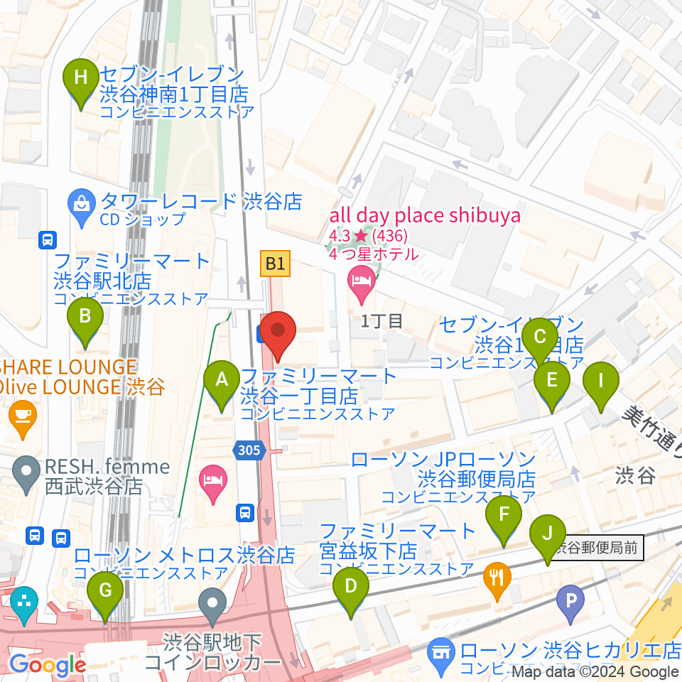 クロサワバイオリン渋谷本店周辺のコンビニエンスストア一覧地図