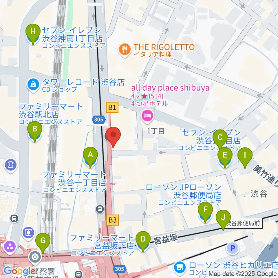 クロサワバイオリン渋谷本店周辺のコンビニエンスストア一覧地図