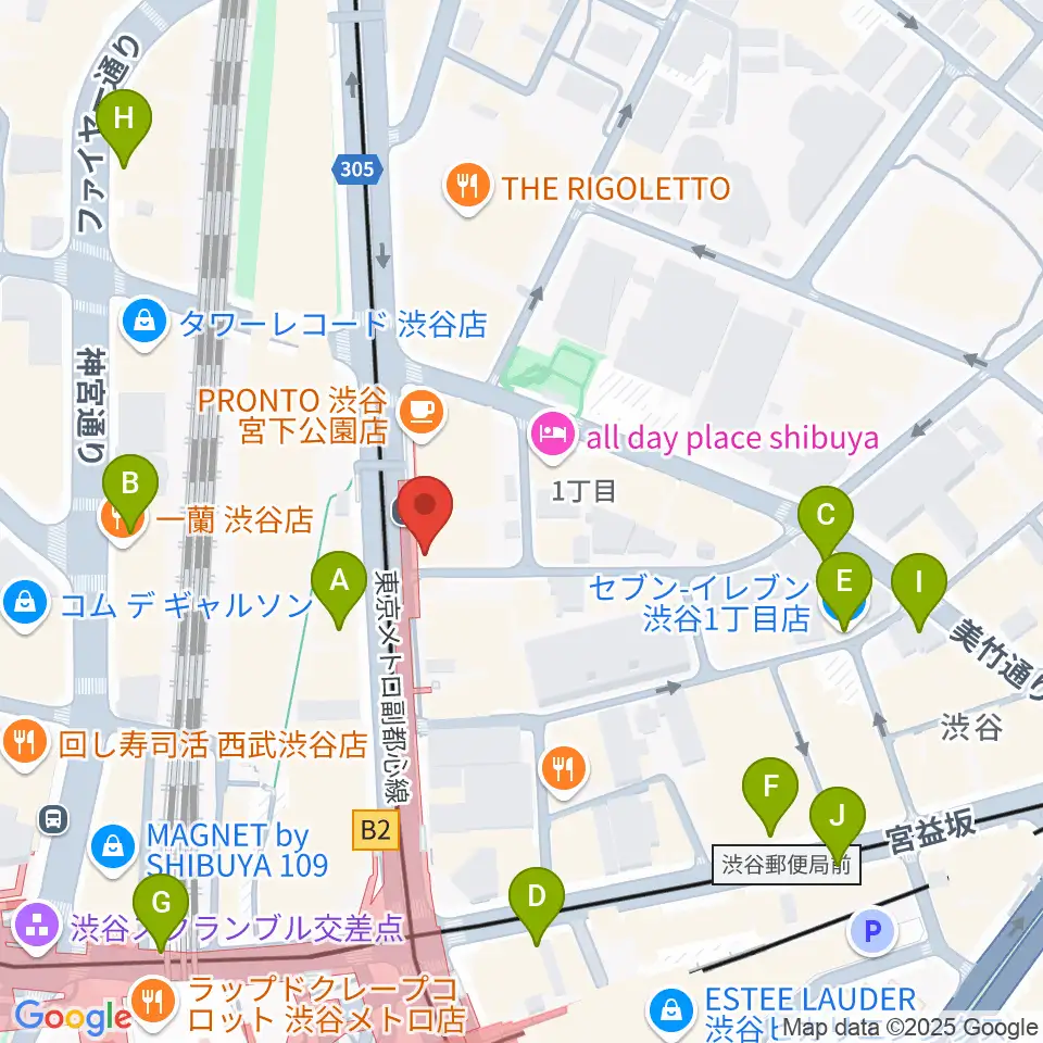クロサワバイオリン渋谷本店周辺のコンビニエンスストア一覧地図