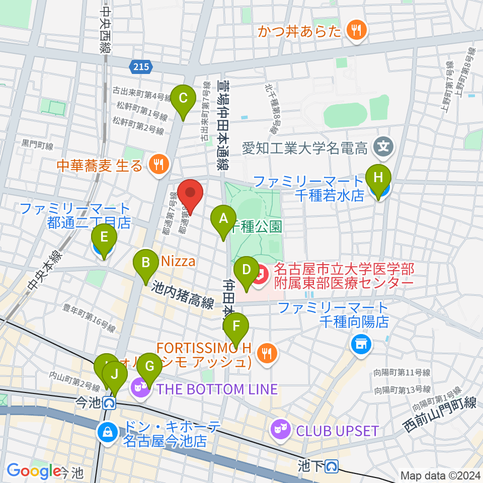 アリアギター・ショールーム周辺のコンビニエンスストア一覧地図