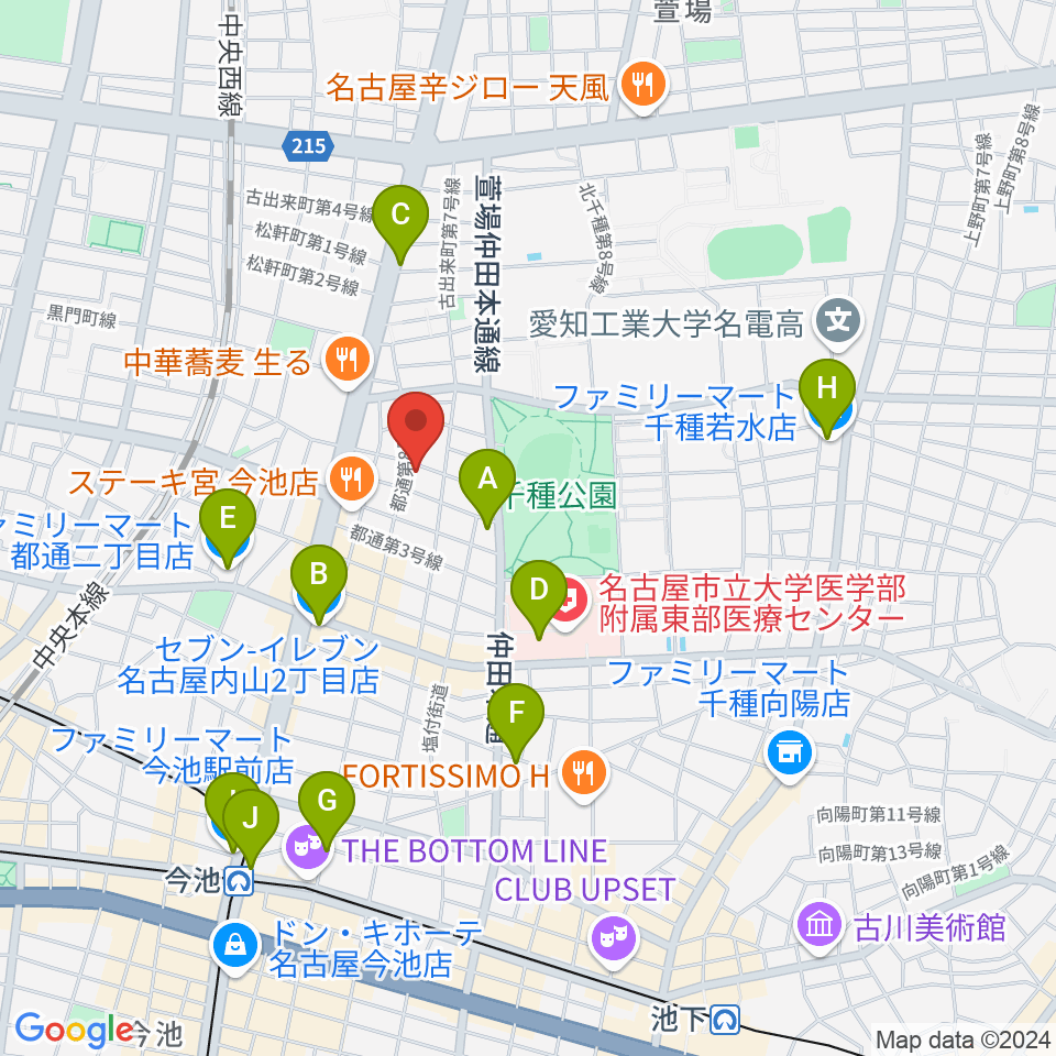 アリアギター・ショールーム周辺のコンビニエンスストア一覧地図