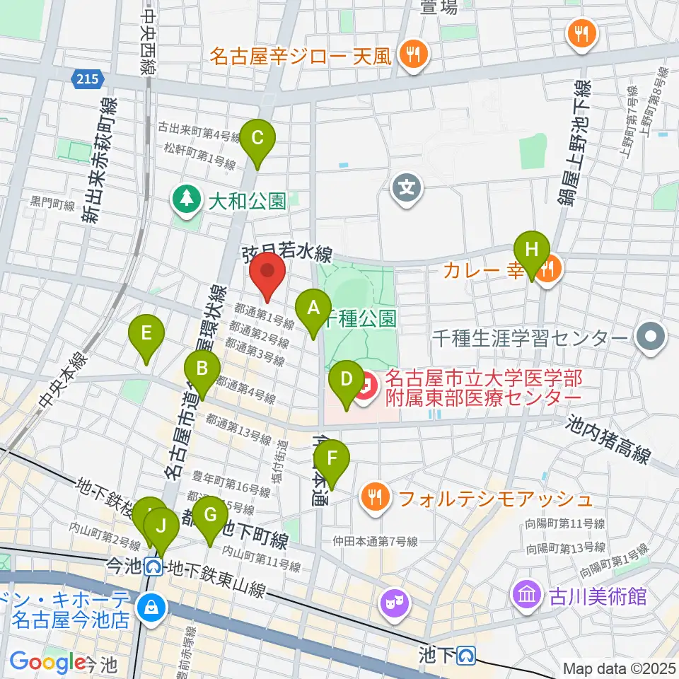 アリアギター・ショールーム周辺のコンビニエンスストア一覧地図