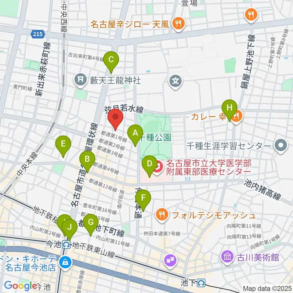 アリアギター・ショールーム周辺のコンビニエンスストア一覧地図