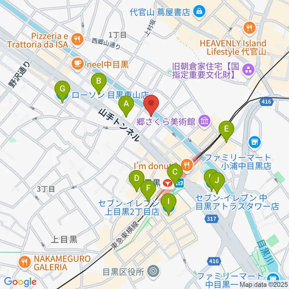 中目黒弦楽器周辺のコンビニエンスストア一覧地図