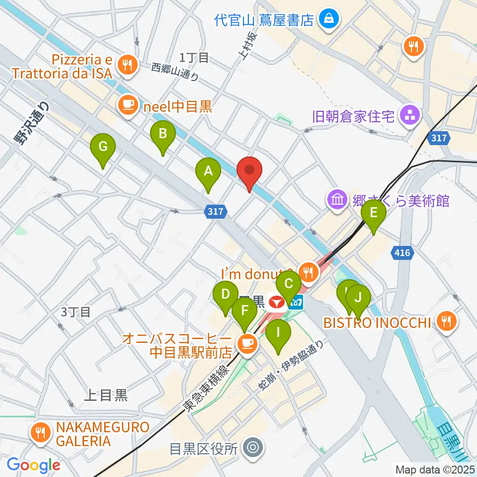 中目黒弦楽器周辺のコンビニエンスストア一覧地図