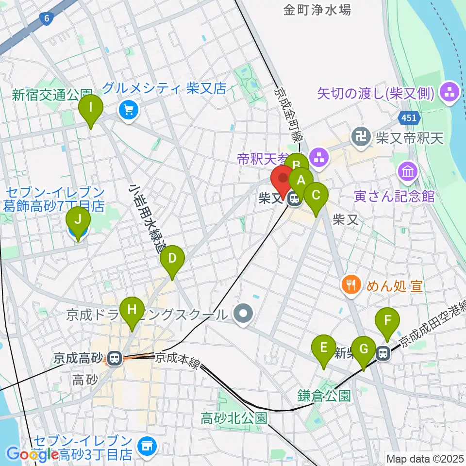 葛飾しばまた音楽教室周辺のコンビニエンスストア一覧地図