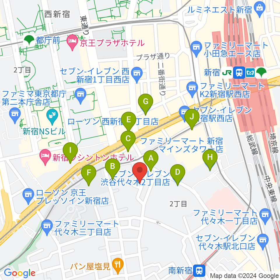 スタジオミュージアム新宿店周辺のコンビニエンスストア一覧地図