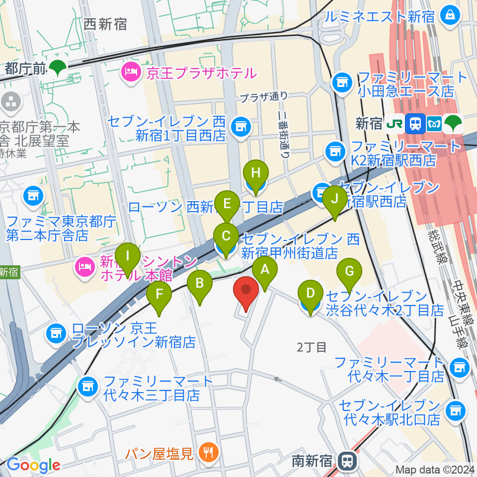 スタジオミュージアム新宿店周辺のコンビニエンスストア一覧地図