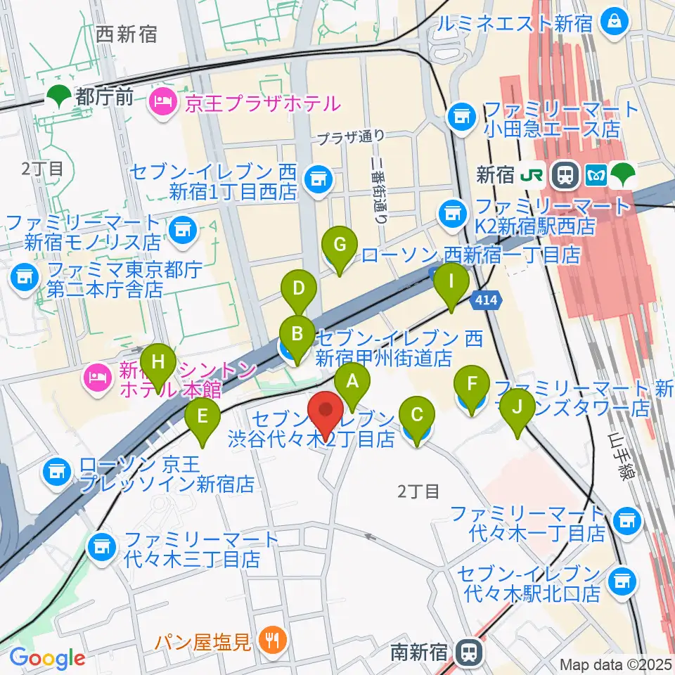 スタジオミュージアム新宿店周辺のコンビニエンスストア一覧地図