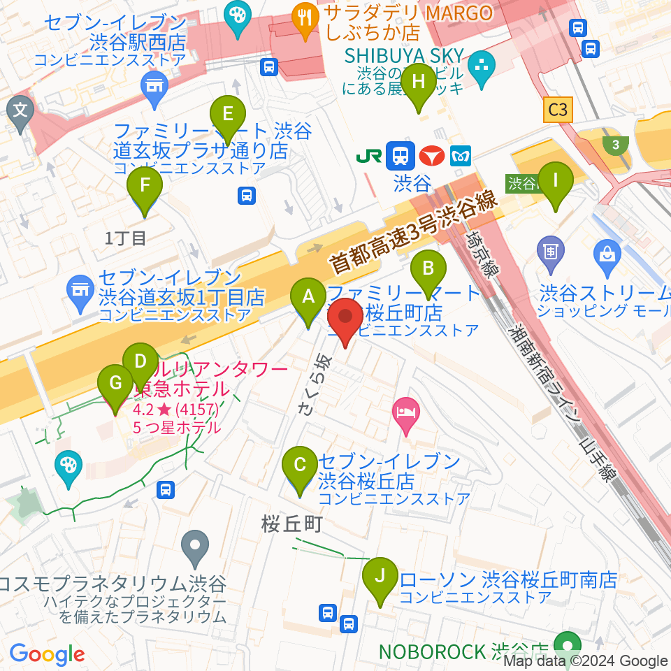 渋谷ギターズステーション周辺のコンビニエンスストア一覧地図